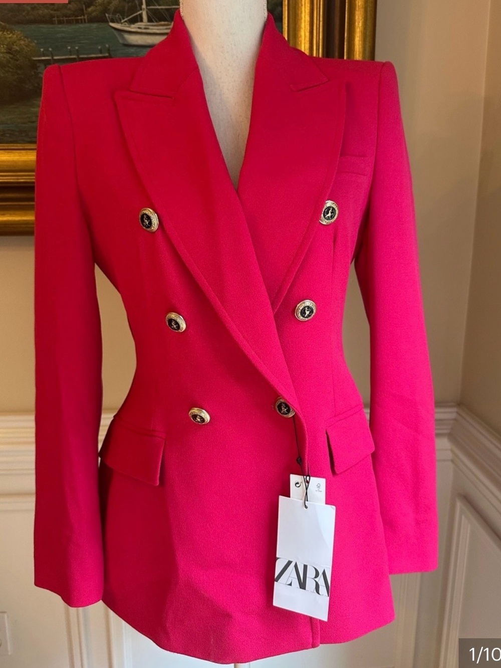 ZARA Fuchsia Pink Structured Double Breasted Blazer NWT